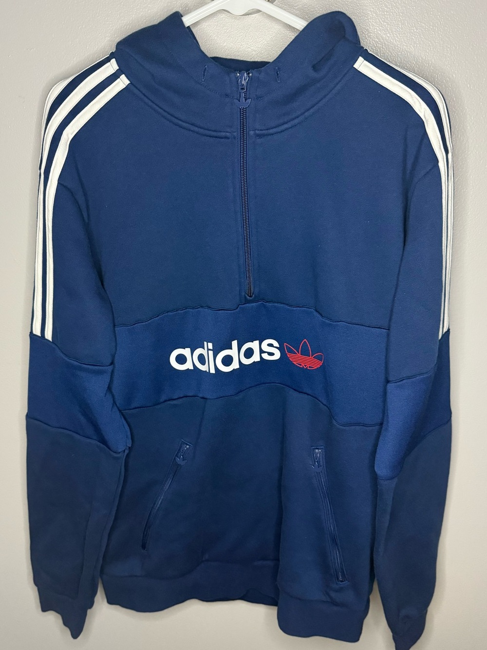 Adidas Originals Mens Itasca 20 Half Zip Hoodie Regular Fit Mystery Blue Size M